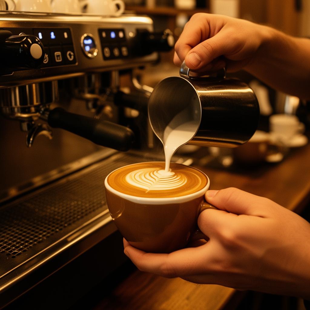 Barista pouring latte art